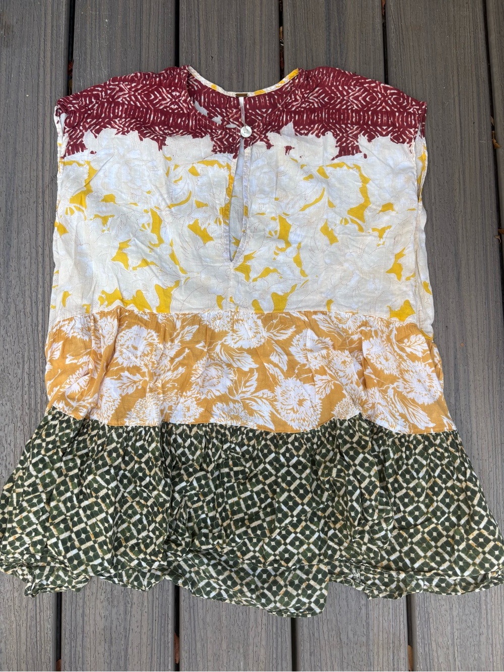 Boho Tiered Mixed-Print Sleeveless Top - Multicolor